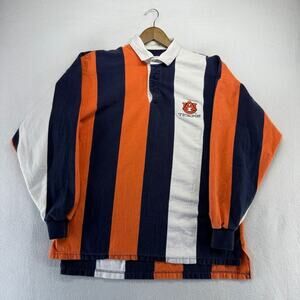 Vintage Auburn University Rugby Shirt Men's Large Orange Blue Embroidered Dehen